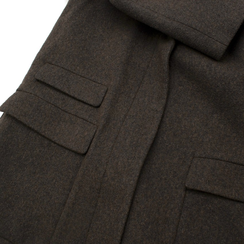 Preowned Brunello Cucinelli Taupe Melange Wool Shearling-Collar Coat Size S Tan/Brown shearling