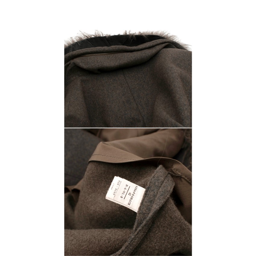 Preowned Brunello Cucinelli Taupe Melange Wool Shearling-Collar Coat Size S Tan/Brown shearling