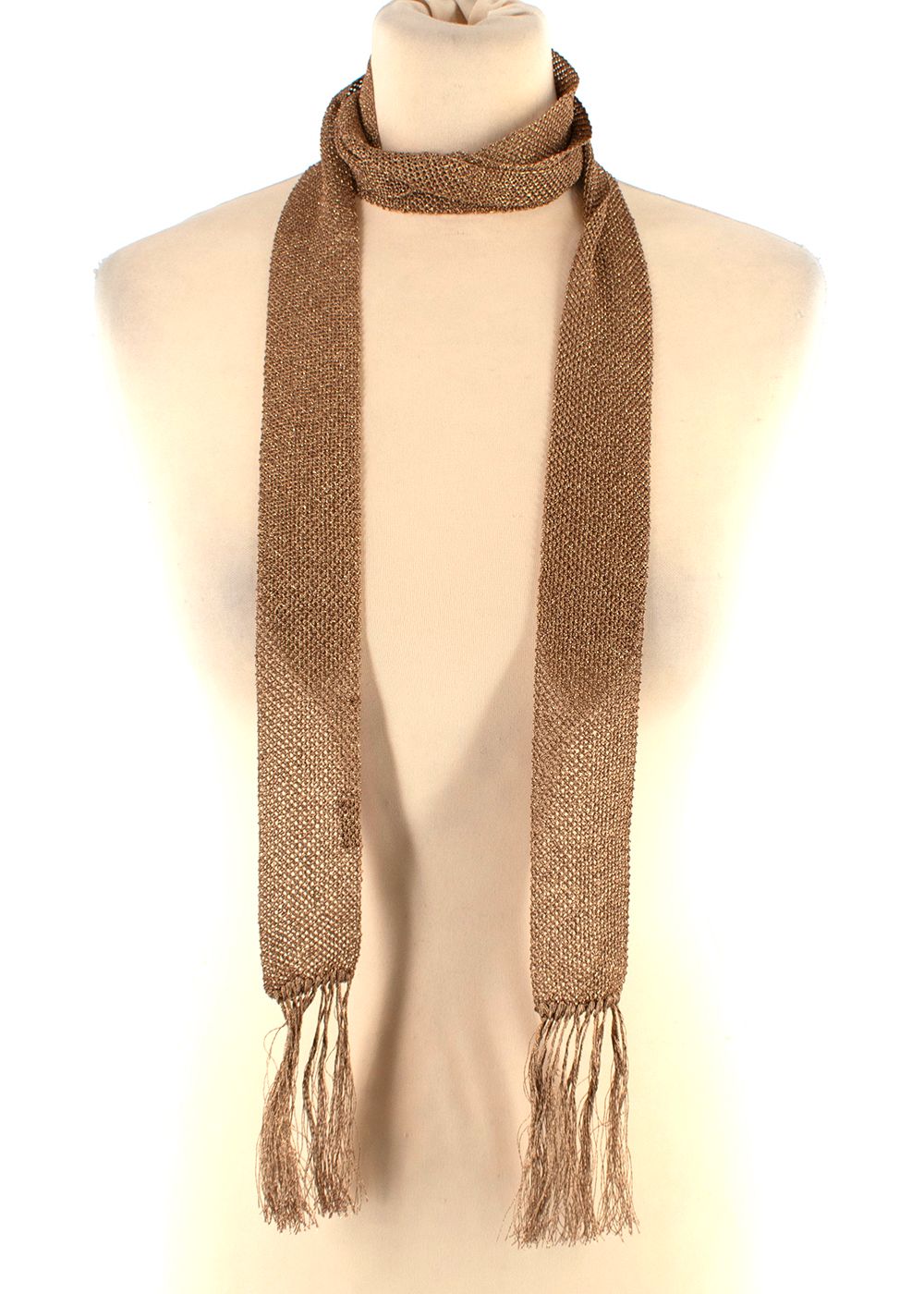 Missoni Metallic Gold Crochet Skinny Scarf cotton