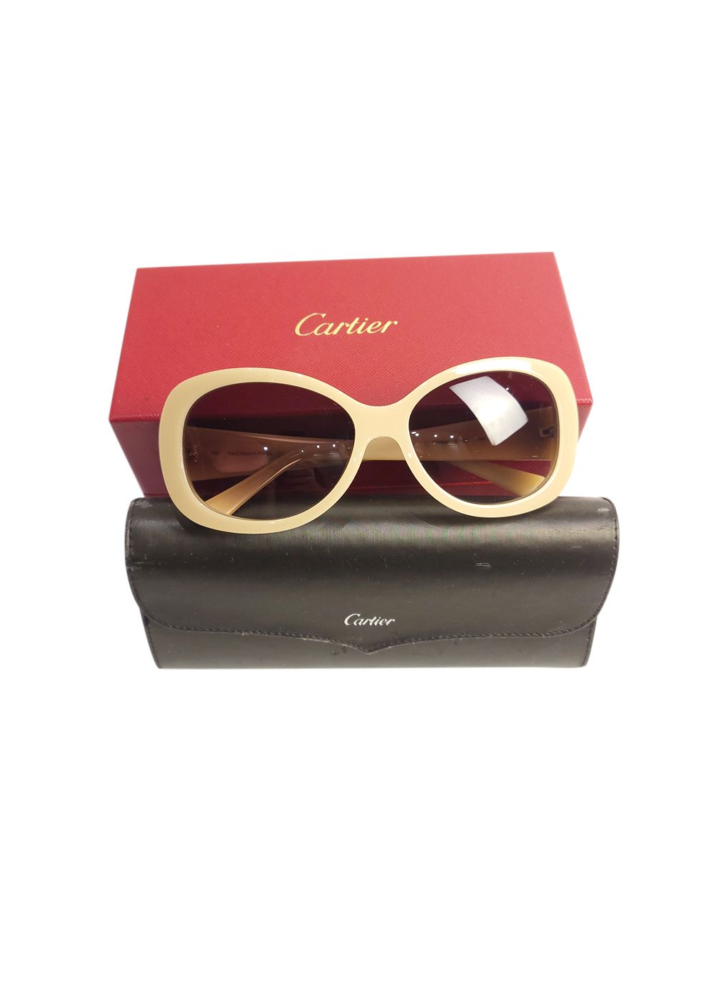 Preowned Cartier Beige Round Sunglasses acetate