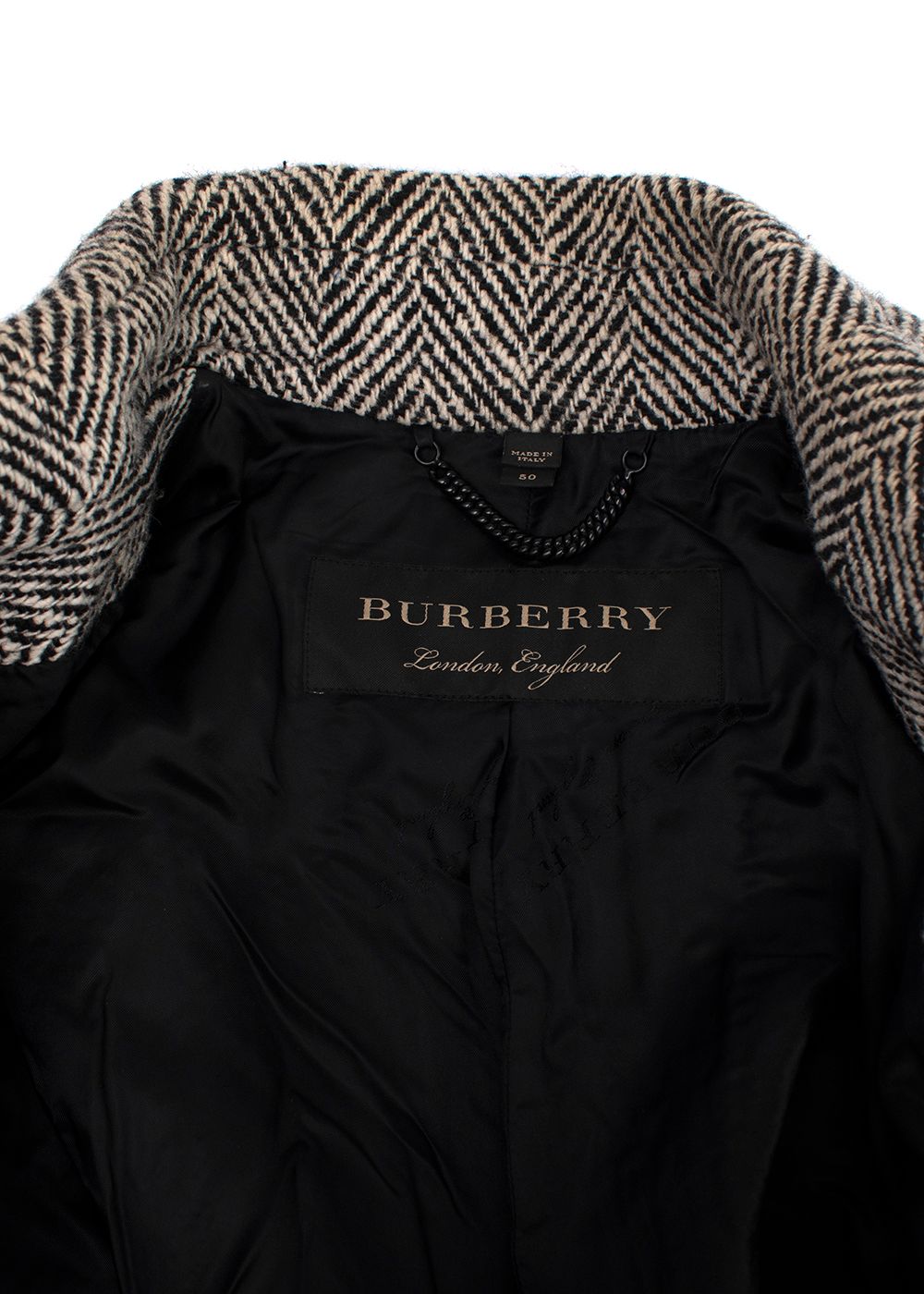 Men's Burberry Black  White Chevron Wool Double Breasted Coat Size L Black White