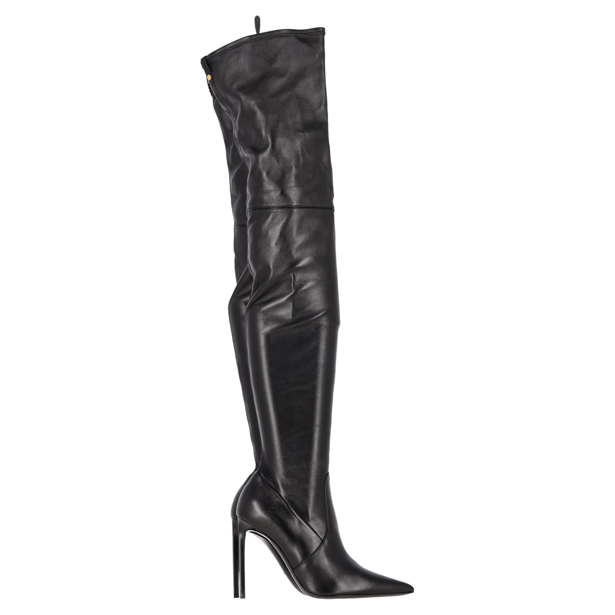 Preowned Tom Ford Black Leather T Screw Over-The-Knee Boots Size 38 leather/sheep leather