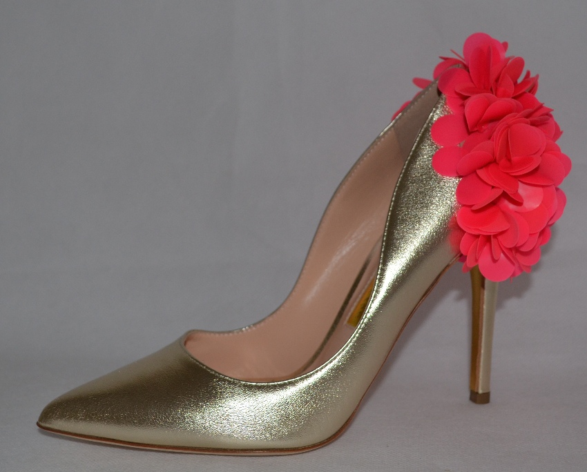 Rupert Sanderson Rio Rita Nappa Platinum and Pink Pumps Size 365 Gold leather