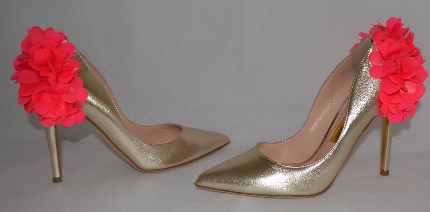 Rupert Sanderson Rio Rita Nappa Platinum and Pink Pumps Size 365 Gold leather