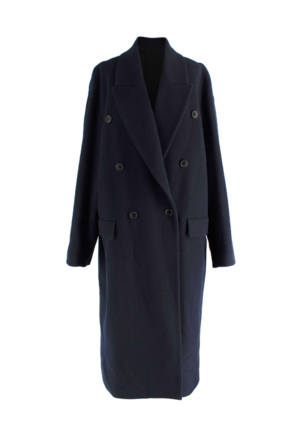 Raey Navy Double Breasted Dropped Shoulder Wool Overcoat Size XS Navy Blue