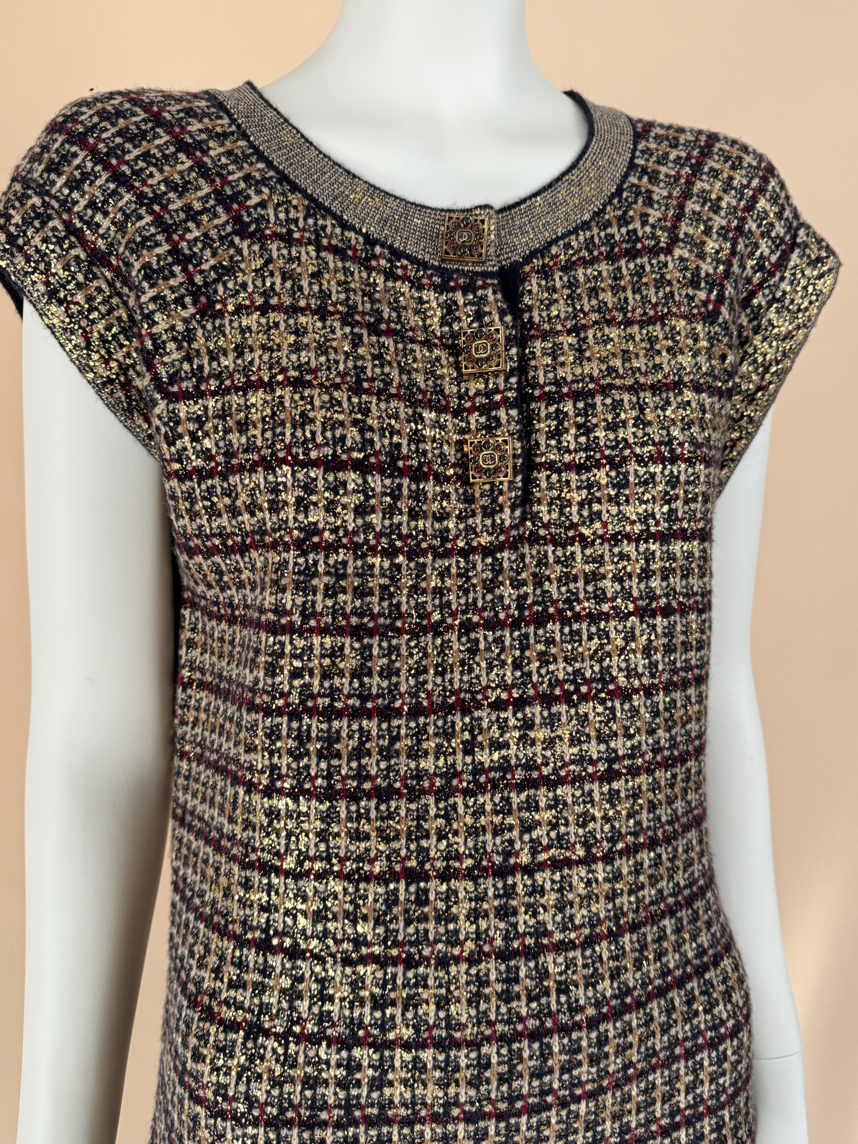 Chanel Paris/Byzance Metallic Cashmere Dress Size S multicolor