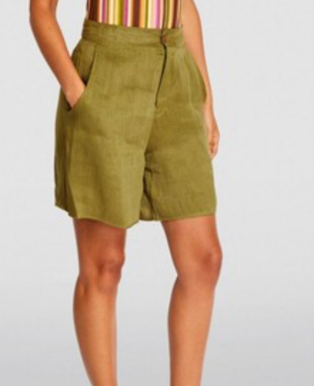 Savannah Morrow Olive Green Soleil Linen Shorts Size XXS linene