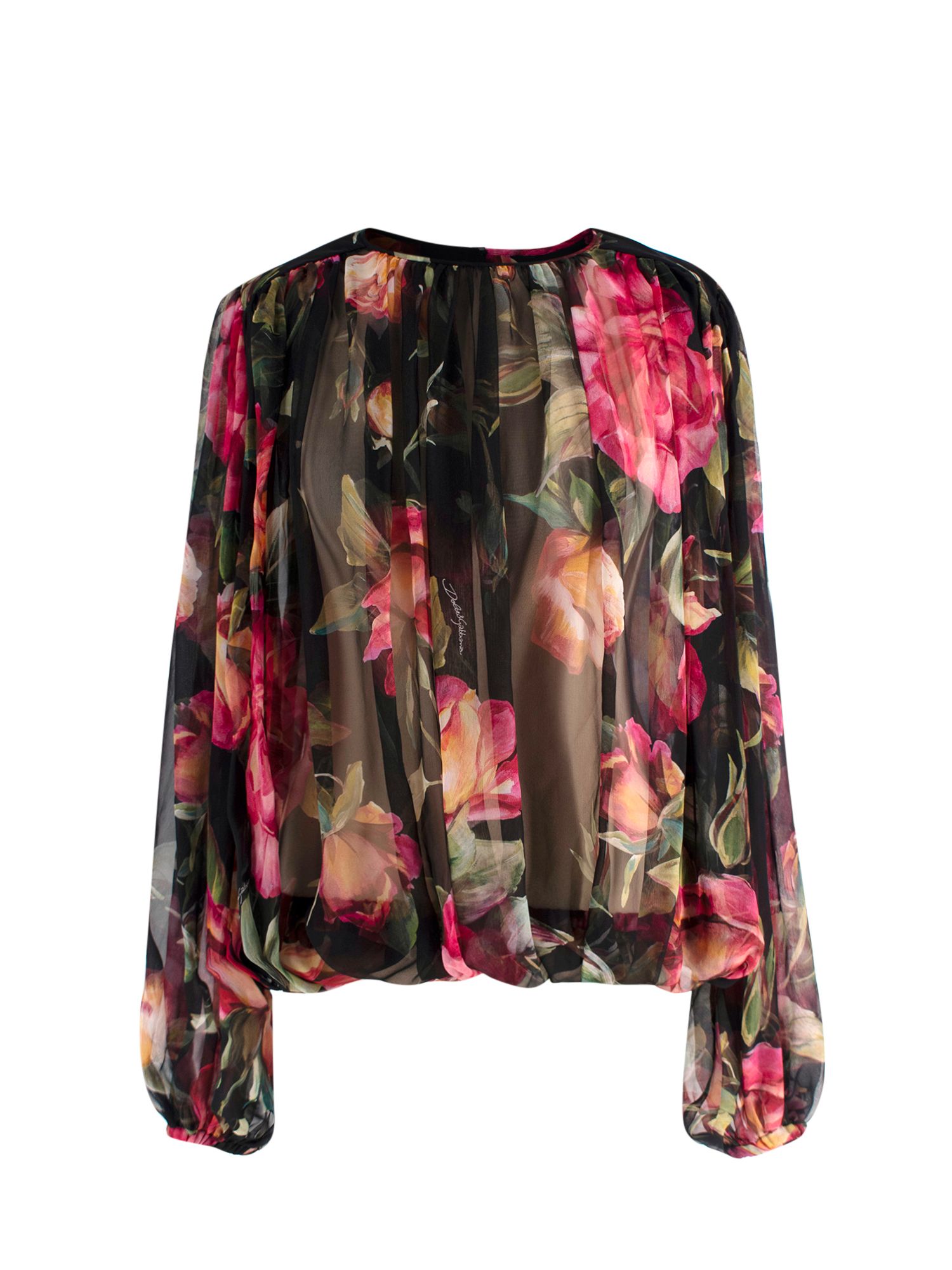 Dolce  Gabbana Black Floral Silk Blouse Size XXS Black and Pink