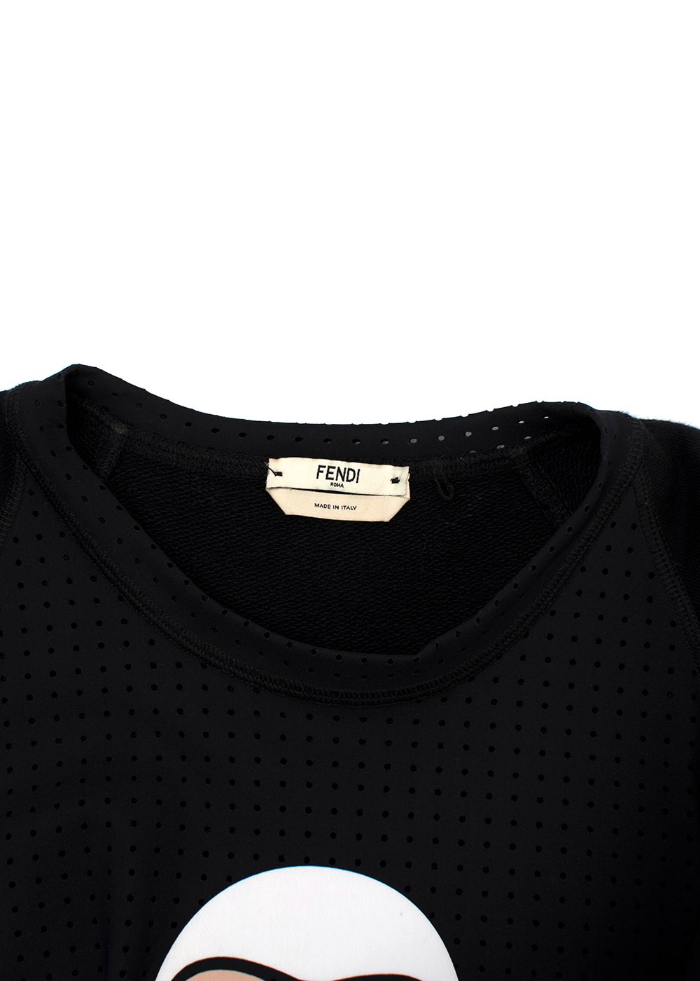 Preowned Fendi Black Karlito Perforated T-Shirt Size XS cotton