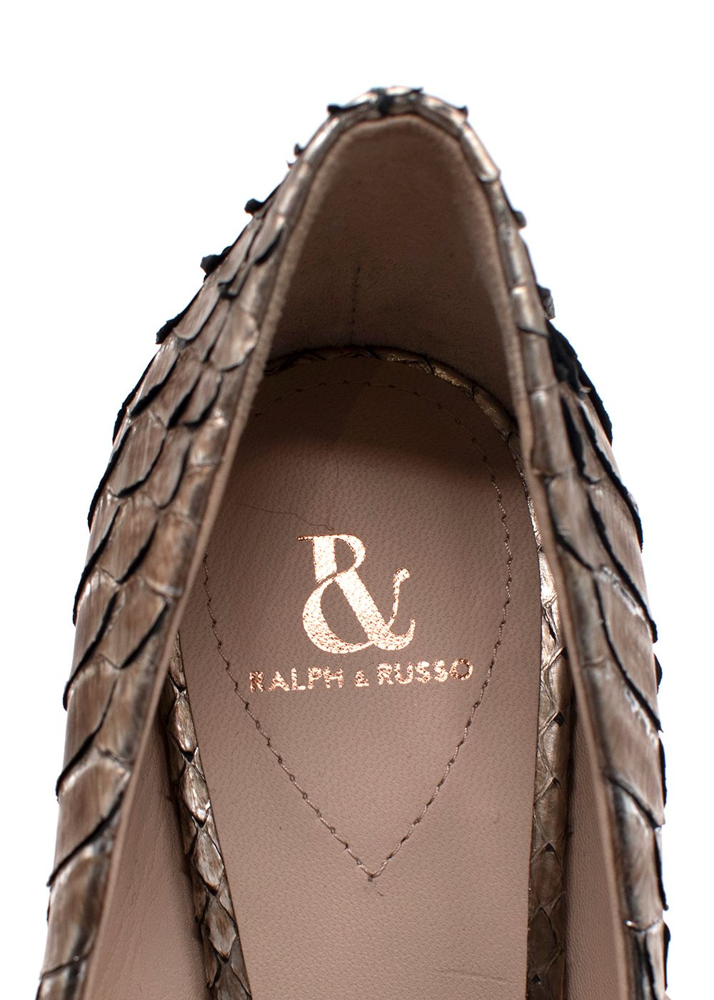 Ralph  Russo Gold Antique Python Leather Heels Size 36