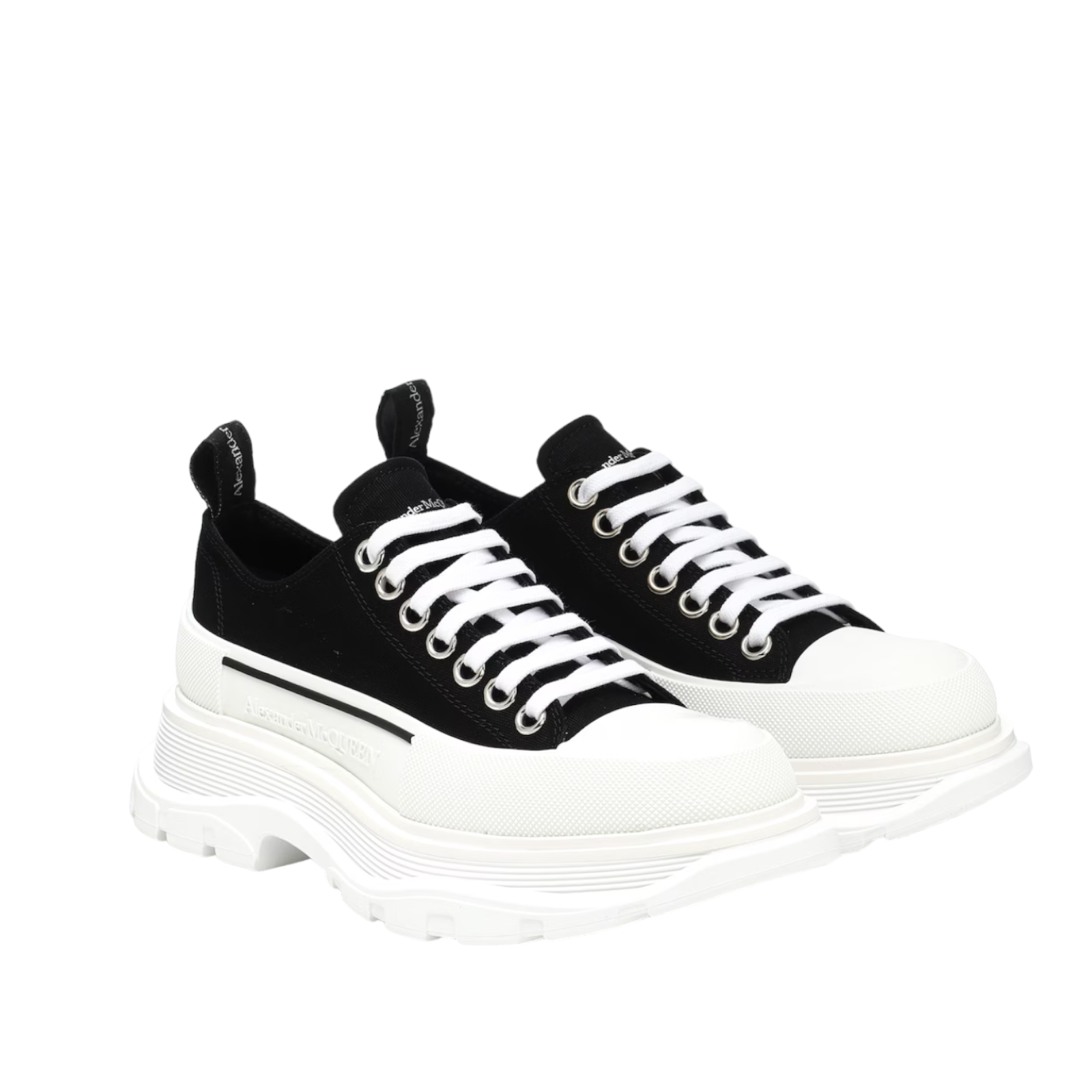 Preowned Alexander McQueen Black Tread Slick Canvas Sneakers Size 39 BlackWhite fabric