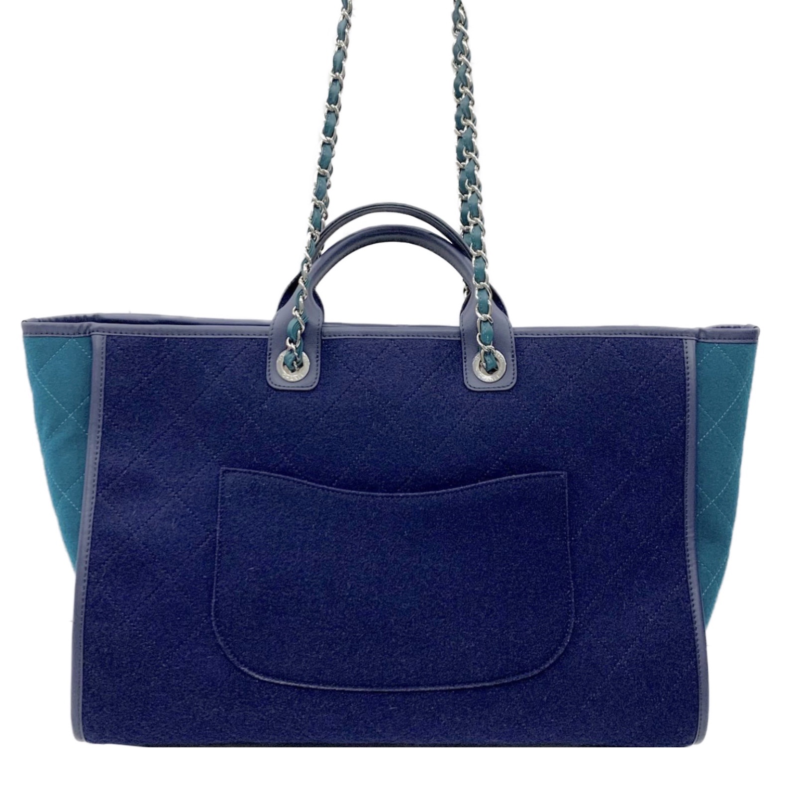 Chanel Blue and Green Felt Deauville Shopper Tote