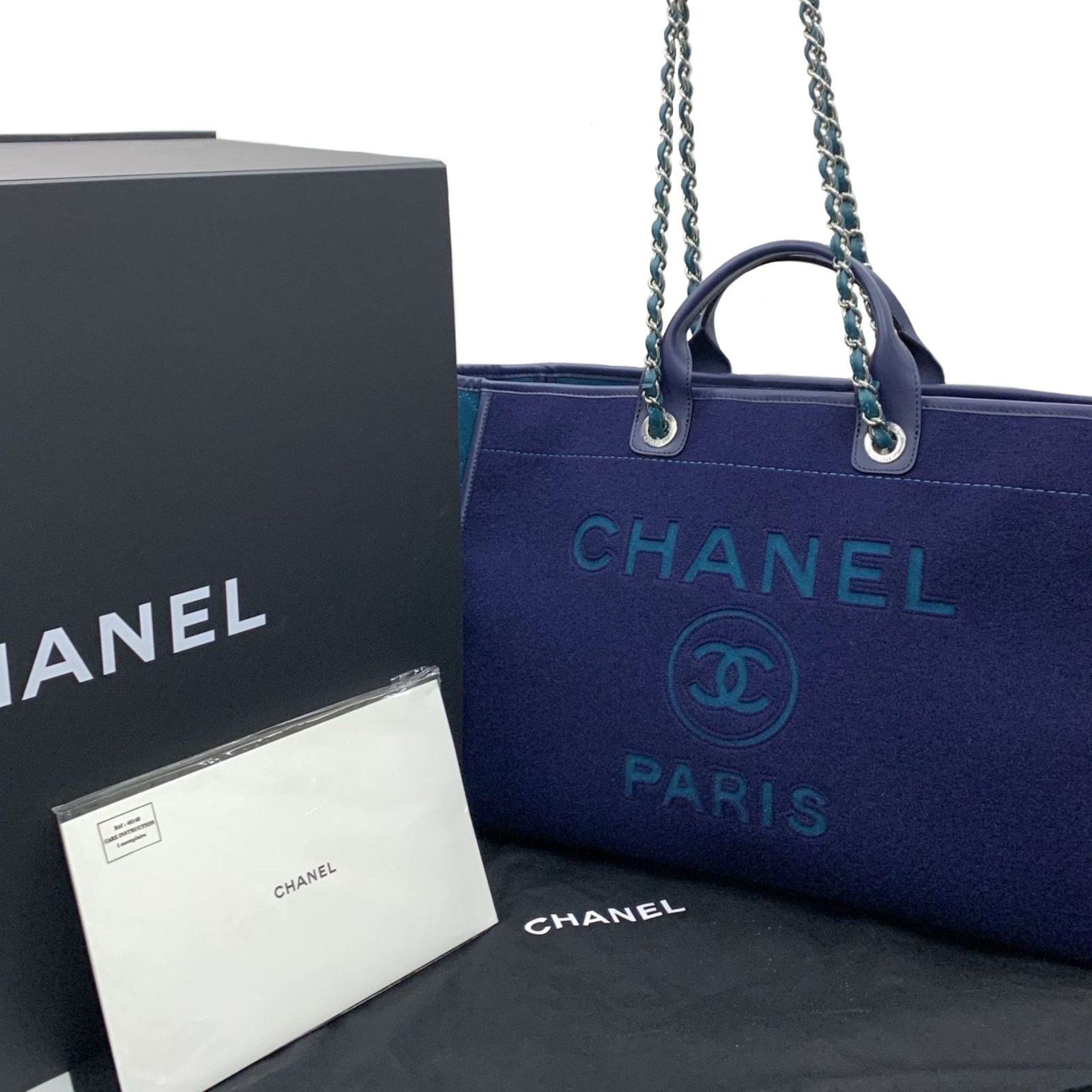 Chanel Blue and Green Felt Deauville Shopper Tote