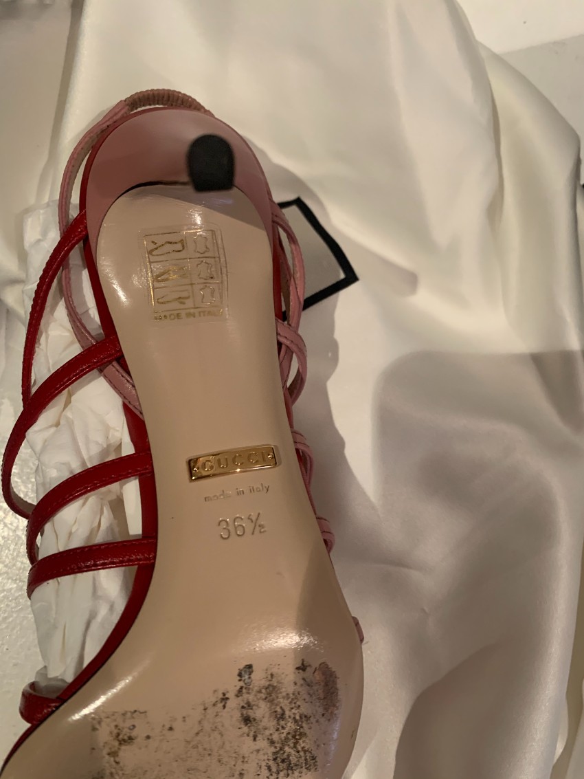 Gucci Red  Pink Patent Leather Strappy Sandals Size 365