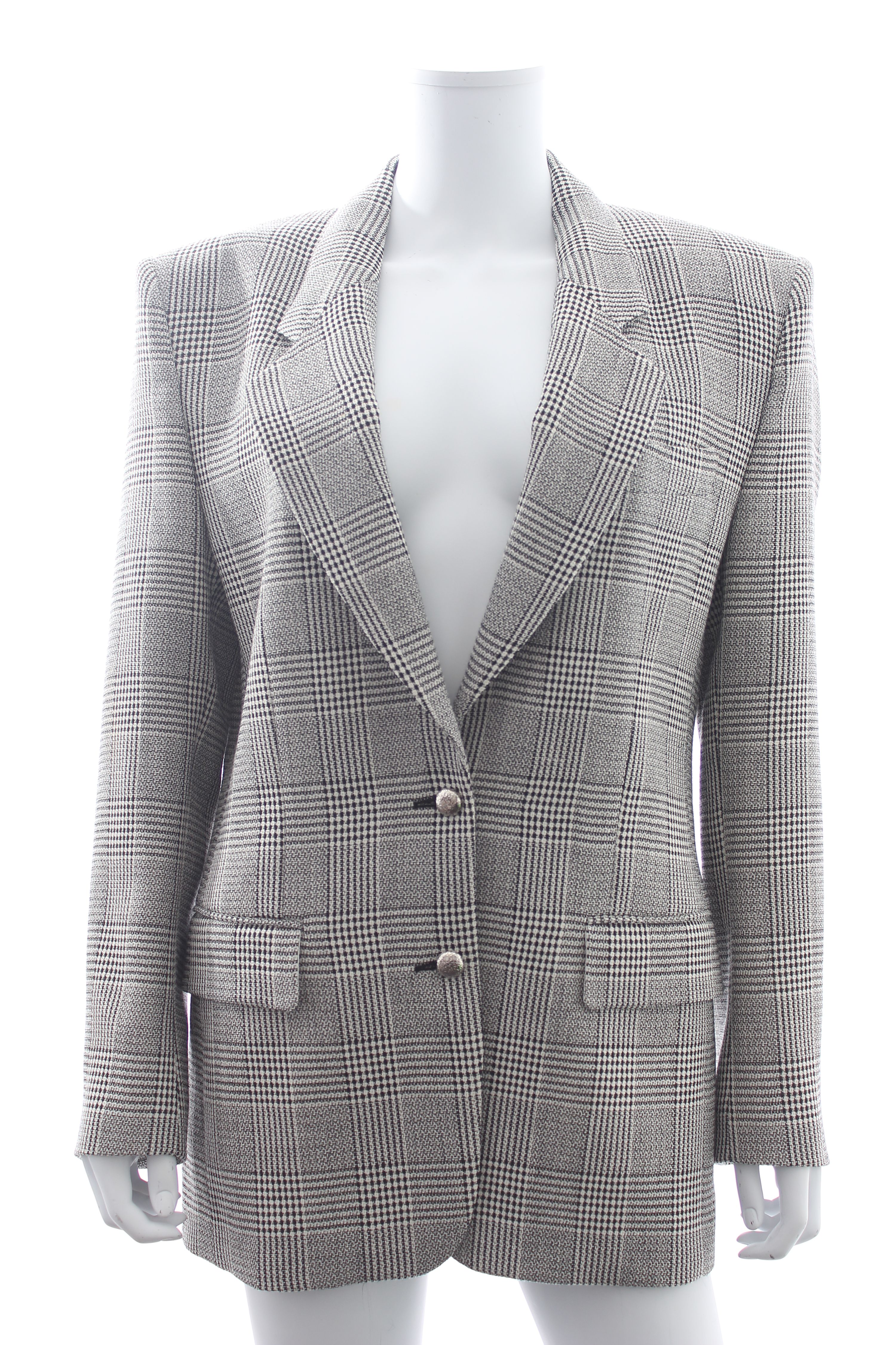 Preowned Alessandra Rich Prince of Wales Checked Wool Blazer Size S Black and White virgin wool