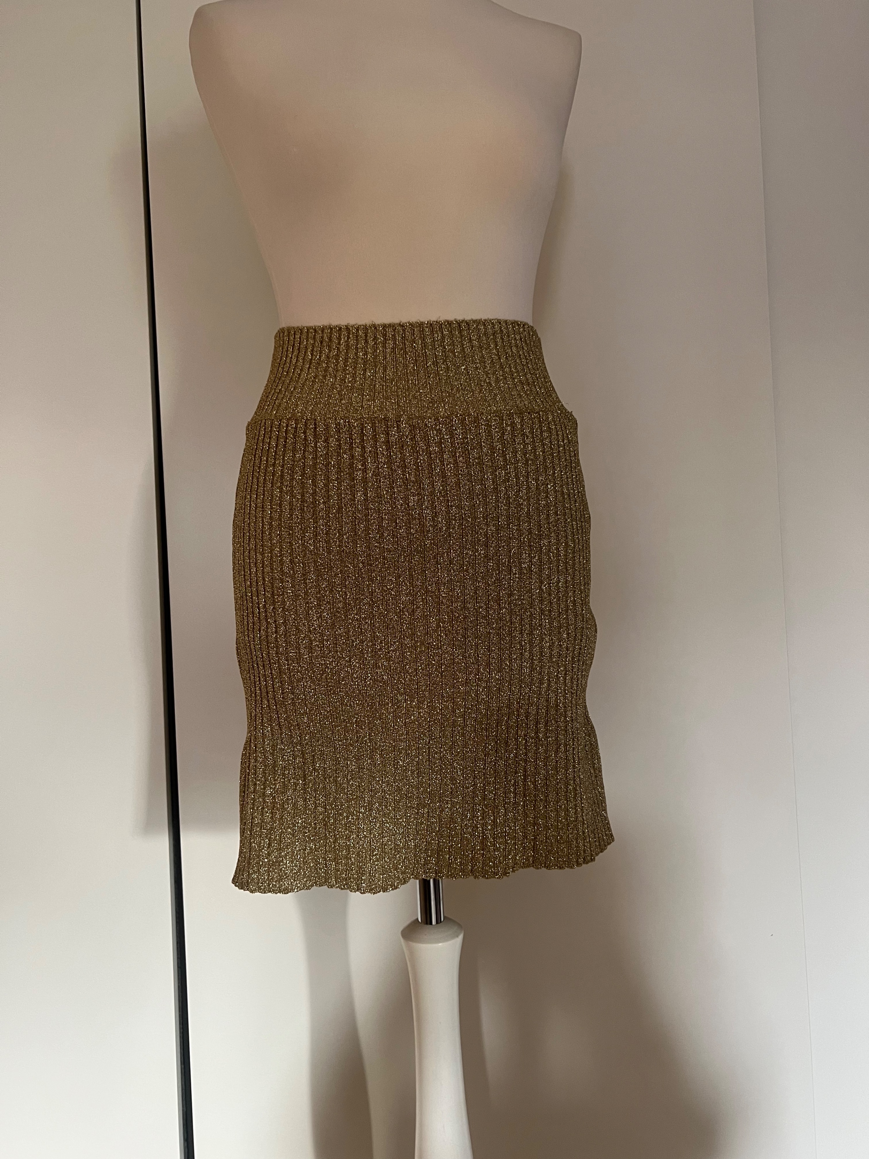 Alberta Ferretti Gold Ribbed Knit Mini Skirt Size S poliammide/elastane