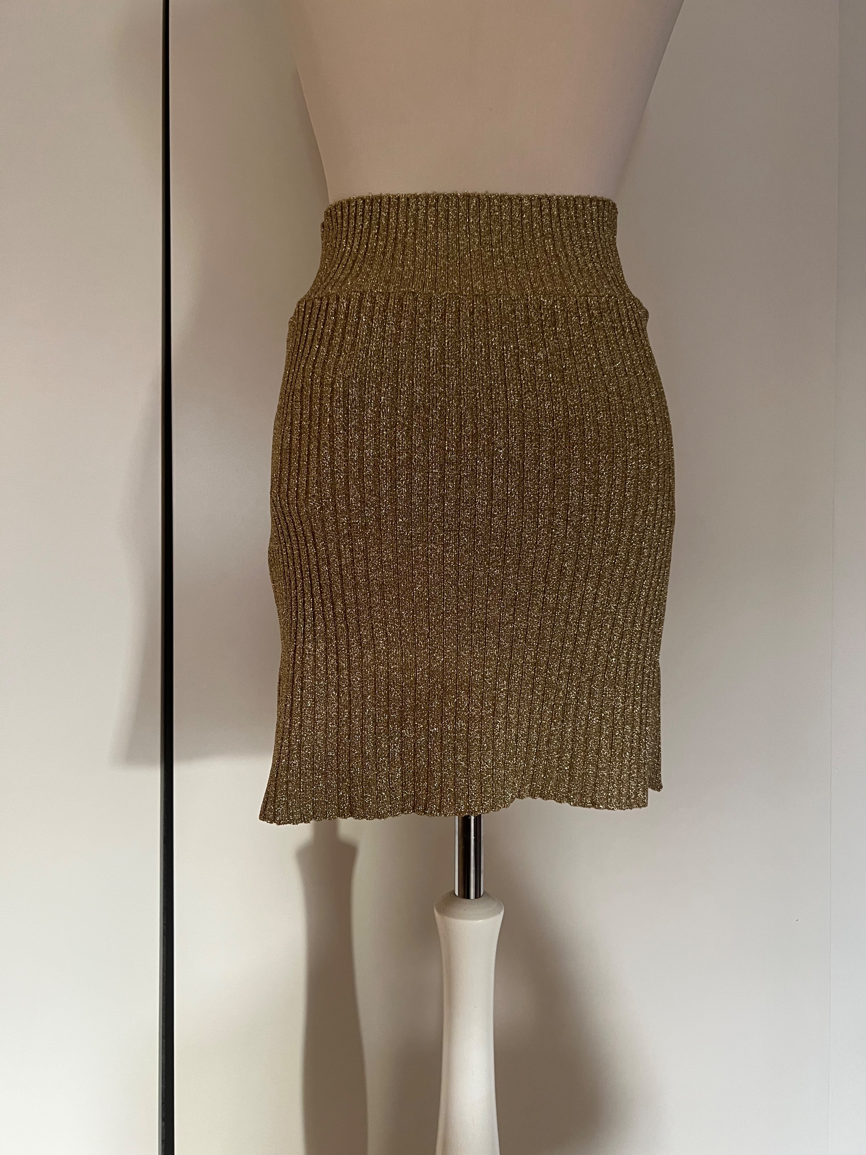 Alberta Ferretti Gold Ribbed Knit Mini Skirt Size S poliammide/elastane