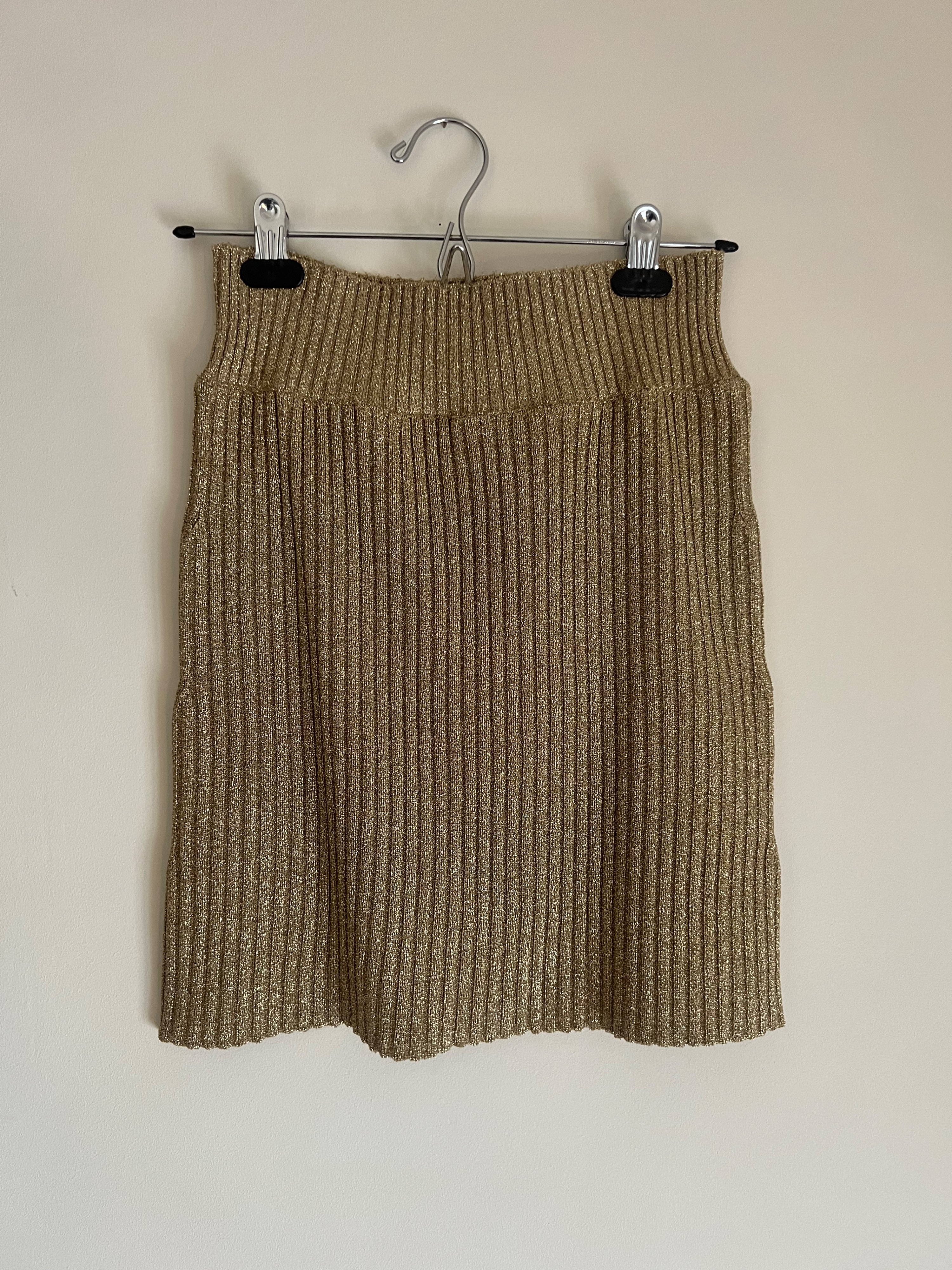 Alberta Ferretti Gold Ribbed Knit Mini Skirt Size S poliammide/elastane