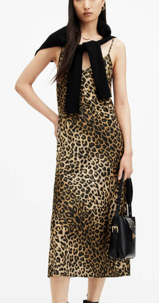 All Saints Leppo Leopard Print Slip Dress Size S polyester/elastane