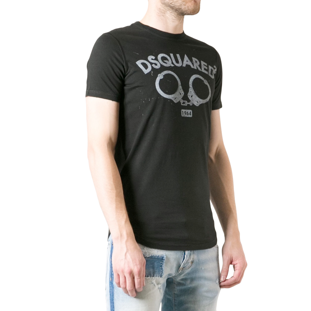 Men's Preowned DSquared black handcuff t-shirt Size M cotton