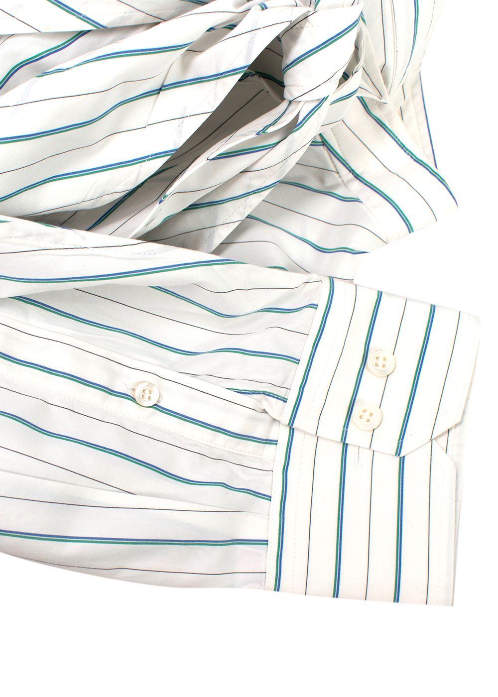 Preowned Balenciaga White and Blue Striped Cotton Shirt with Logo Size S white blue