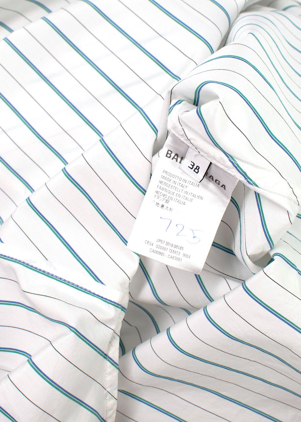 Preowned Balenciaga White and Blue Striped Cotton Shirt with Logo Size S white blue