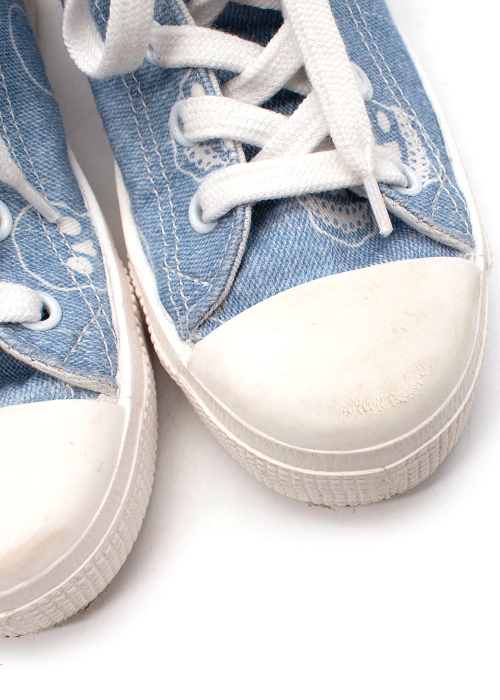 Boys Preowned Stella McCartney Skull Print Light Blue Lace Up High Top Trainers Size 6 Years + Blue and White cotton