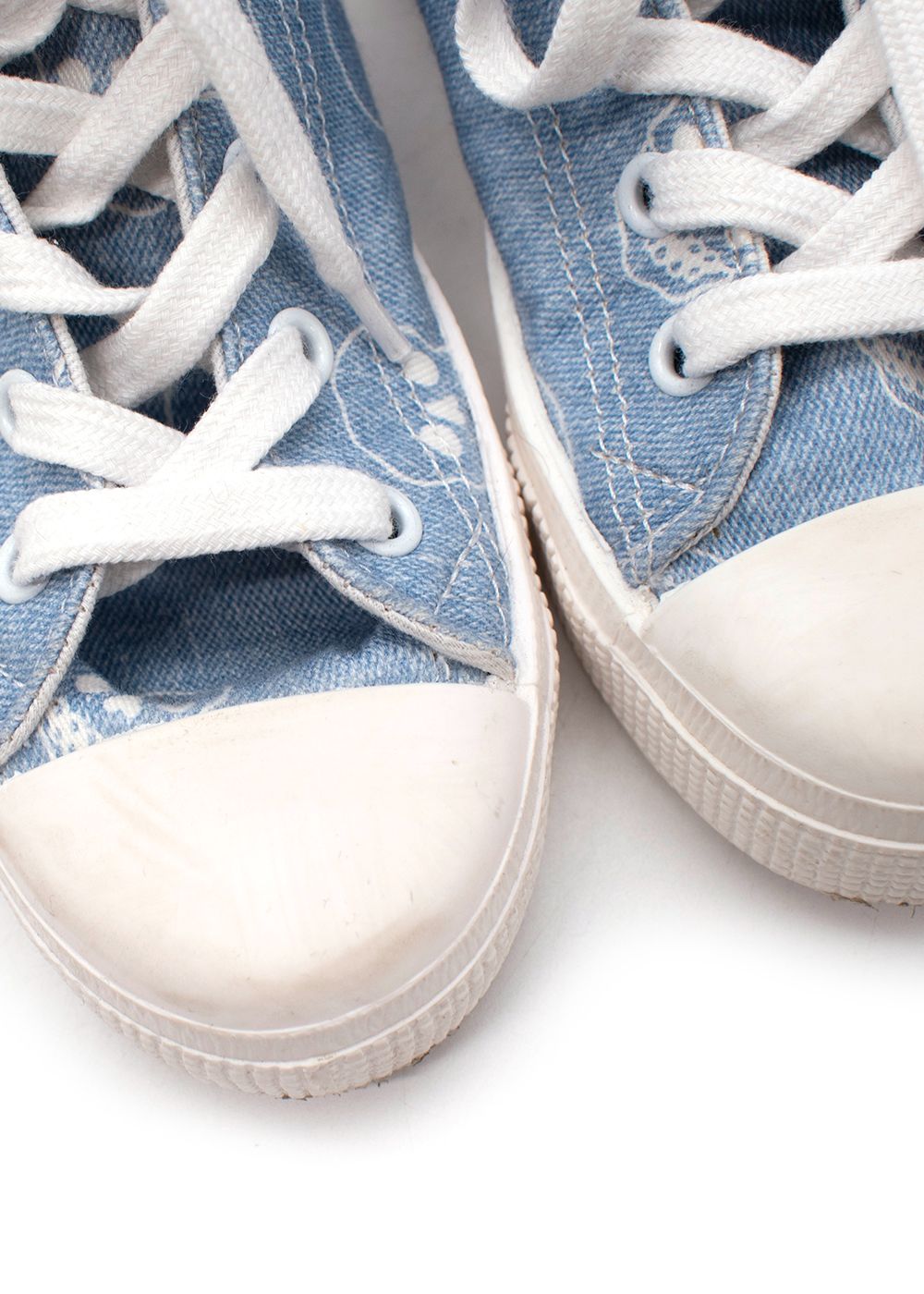 Boys Preowned Stella McCartney Skull Print Light Blue Lace Up High Top Trainers Size 6 Years + Blue and White cotton