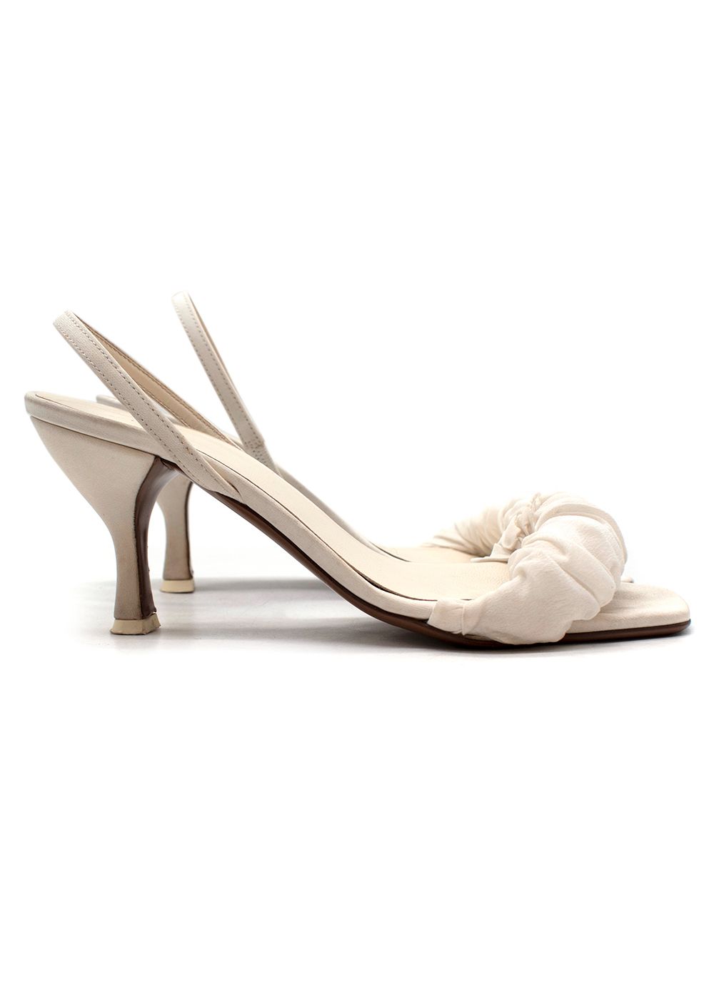 Preowned Neous White Leather Ruched Kitten Heel Sandals Size 36 cloth