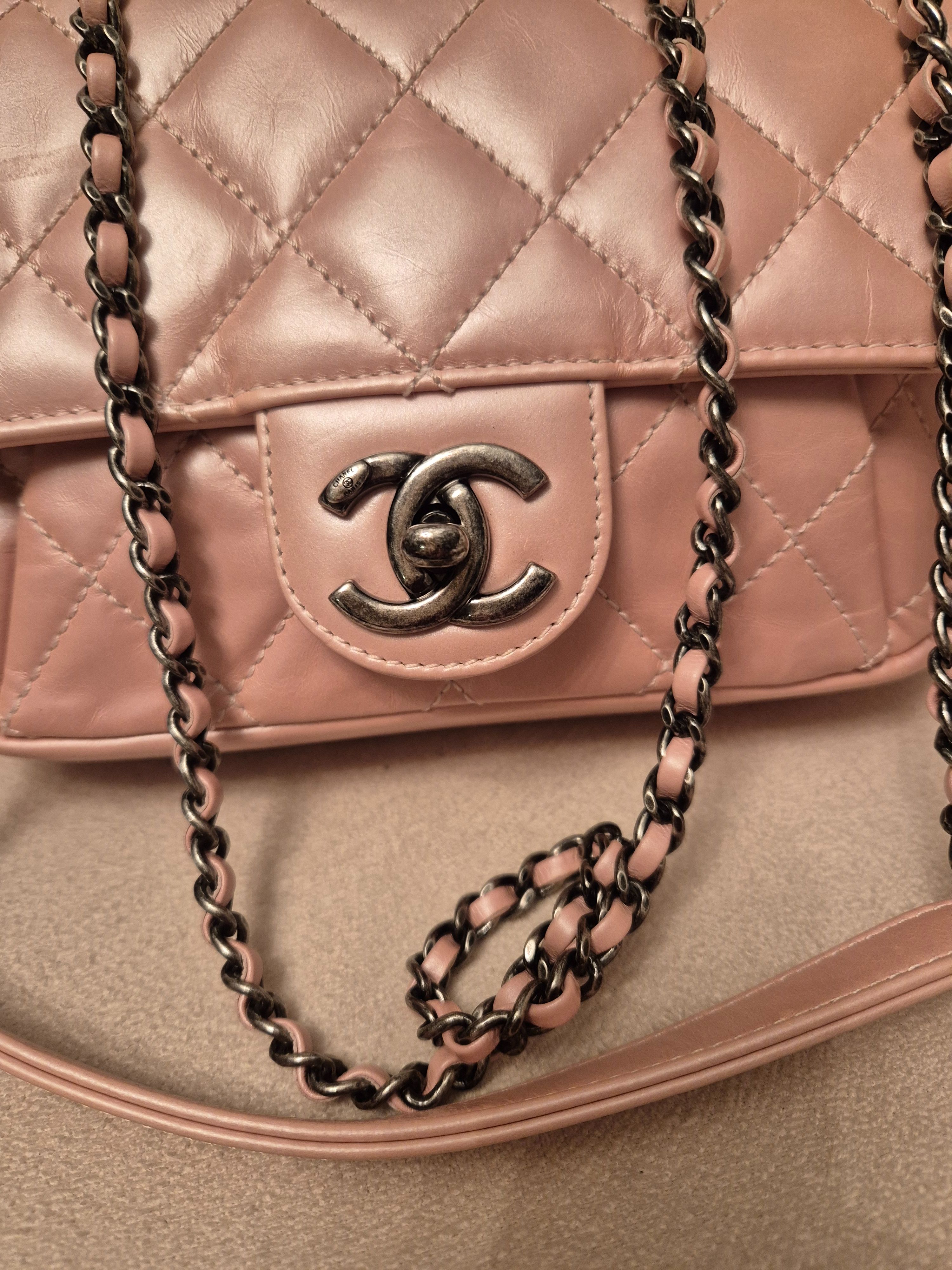 Chanel Iridescent Pink Single Flap Bag with Ruthenium Hardware