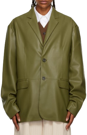 Preowned The Frankie Shop Olive Faux Leather Olympia Blazer Size M green | olive plastic/polyurethane