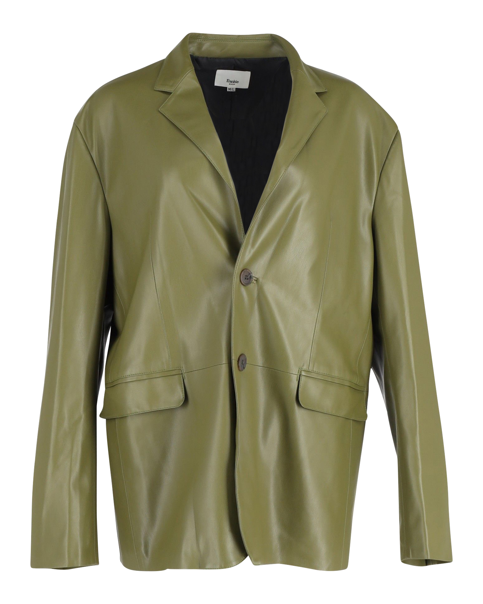 Preowned The Frankie Shop Olive Faux Leather Olympia Blazer Size M green | olive plastic/polyurethane