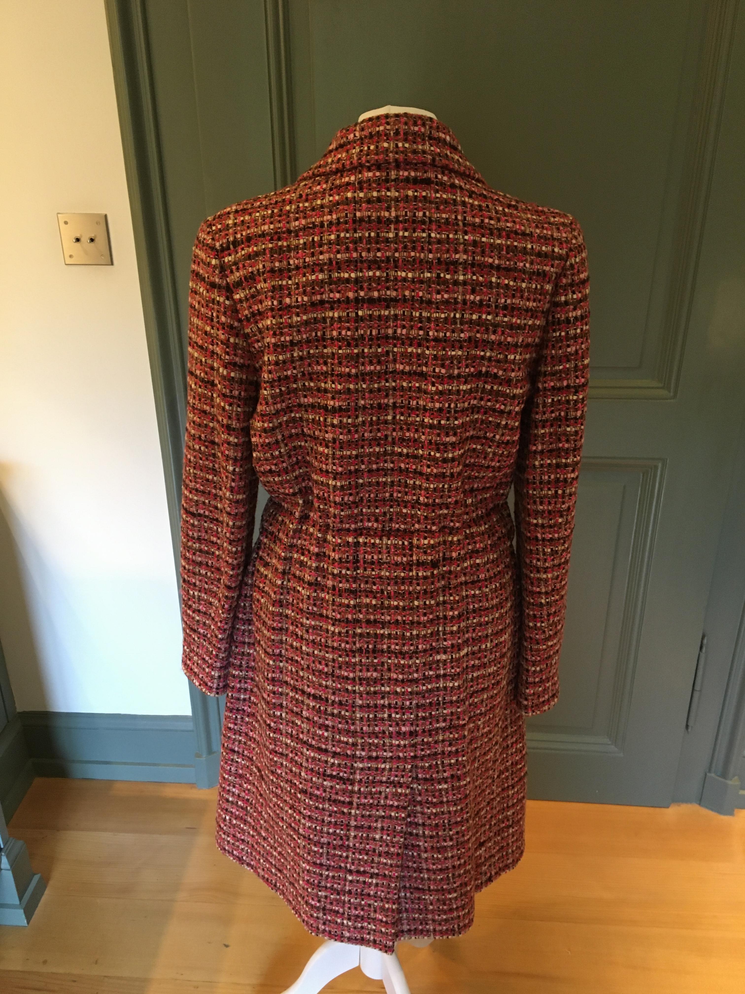 Preowned Chanel Pink Tweed Belted Tailored Coat Size XS Multi-Coloured / Stripes