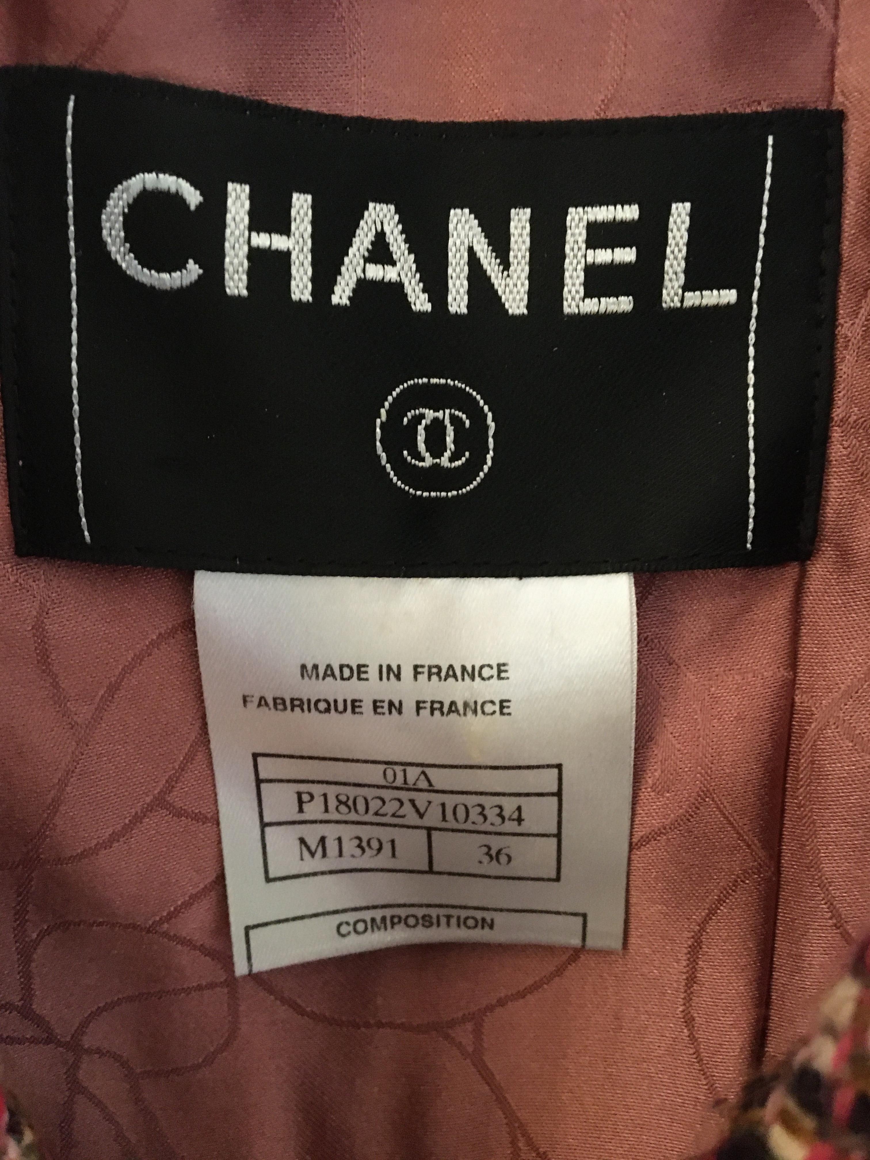 Preowned Chanel Pink Tweed Belted Tailored Coat Size XS Multi-Coloured / Stripes