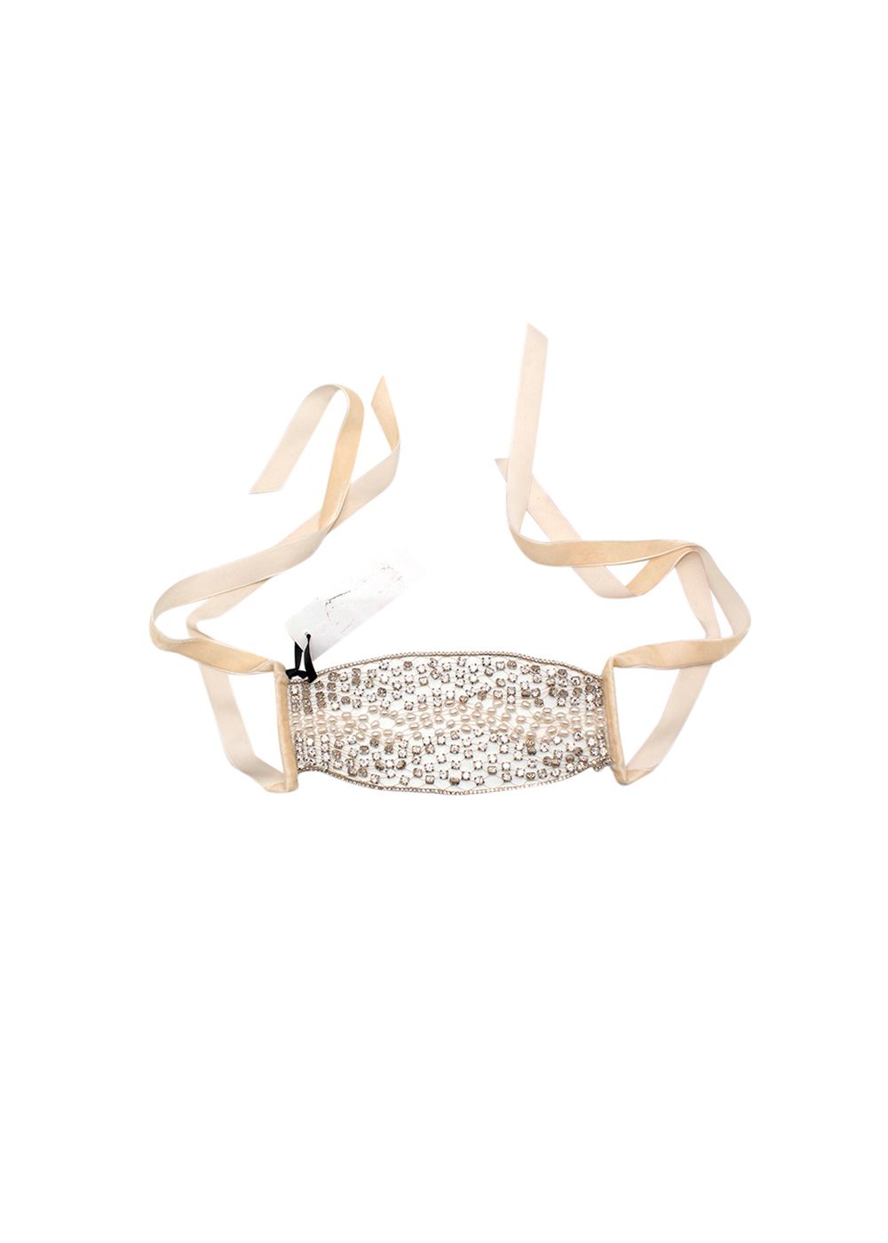 pearl  crystal mesh face mask Beige velvet