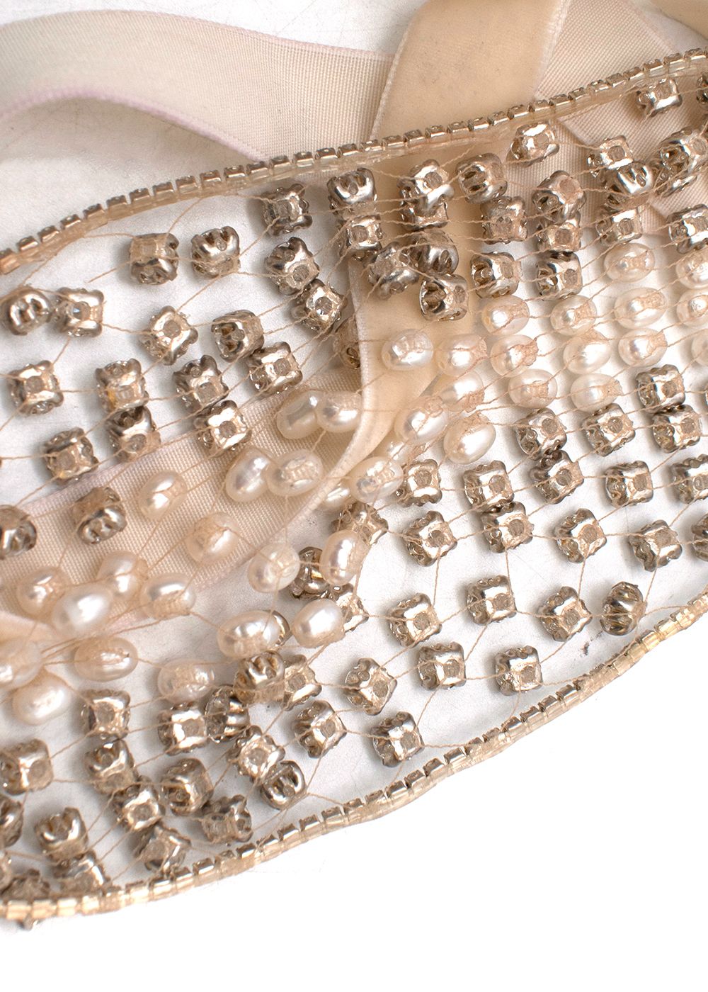 pearl  crystal mesh face mask Beige velvet