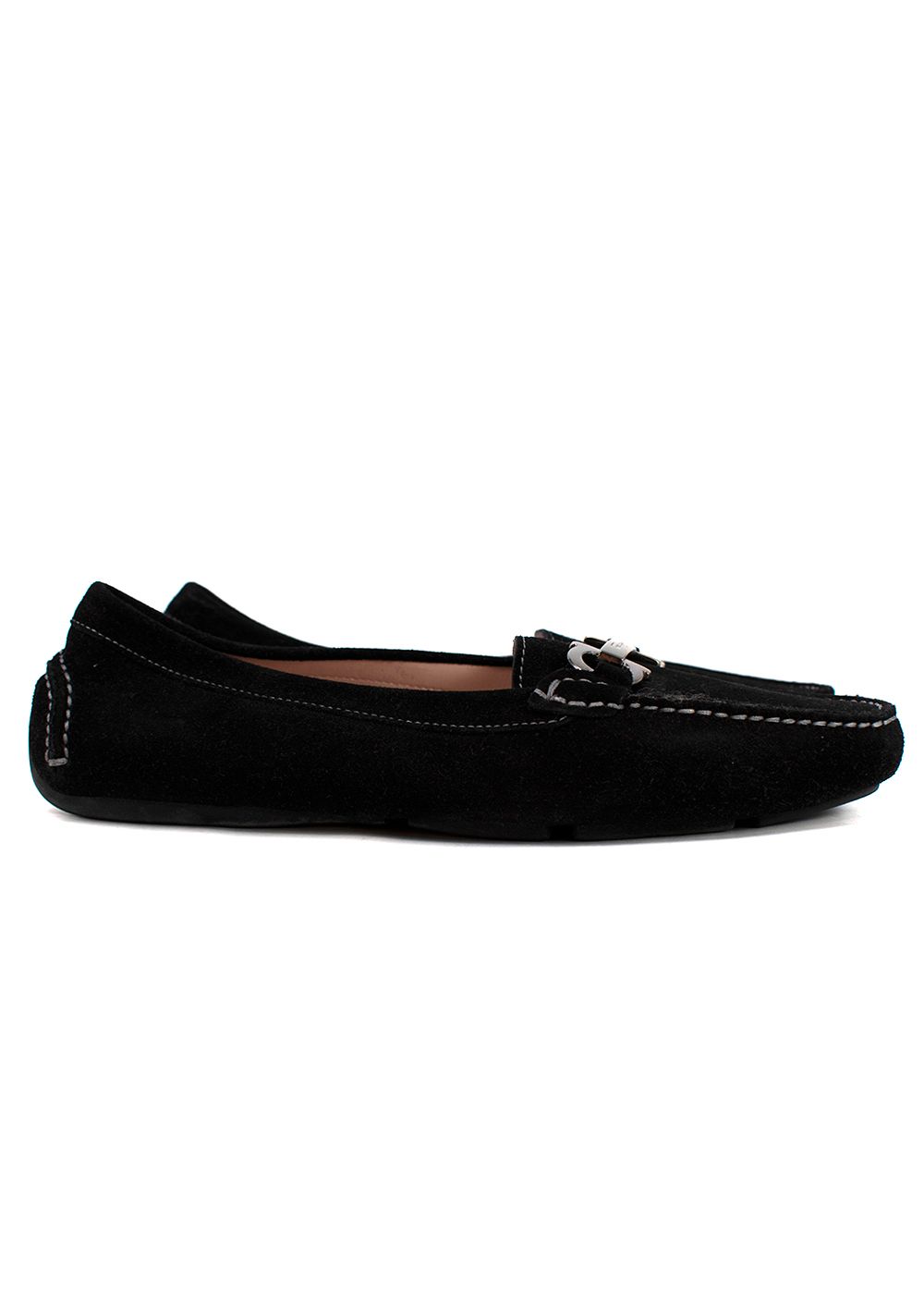 Preowned Salvatore Ferragamo Black Suede Gancini Loafers Size 41