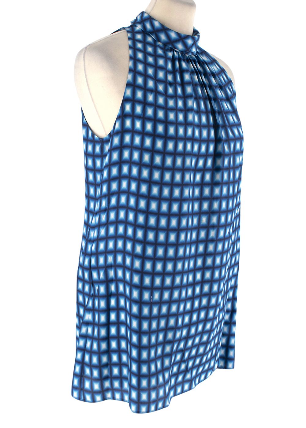 Preowned Prada Pussybow Sleeveless Blue Printed Blouse Size XS silk