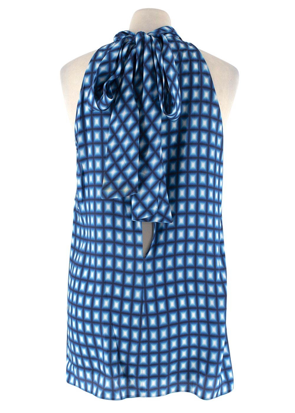 Preowned Prada Pussybow Sleeveless Blue Printed Blouse Size XS silk