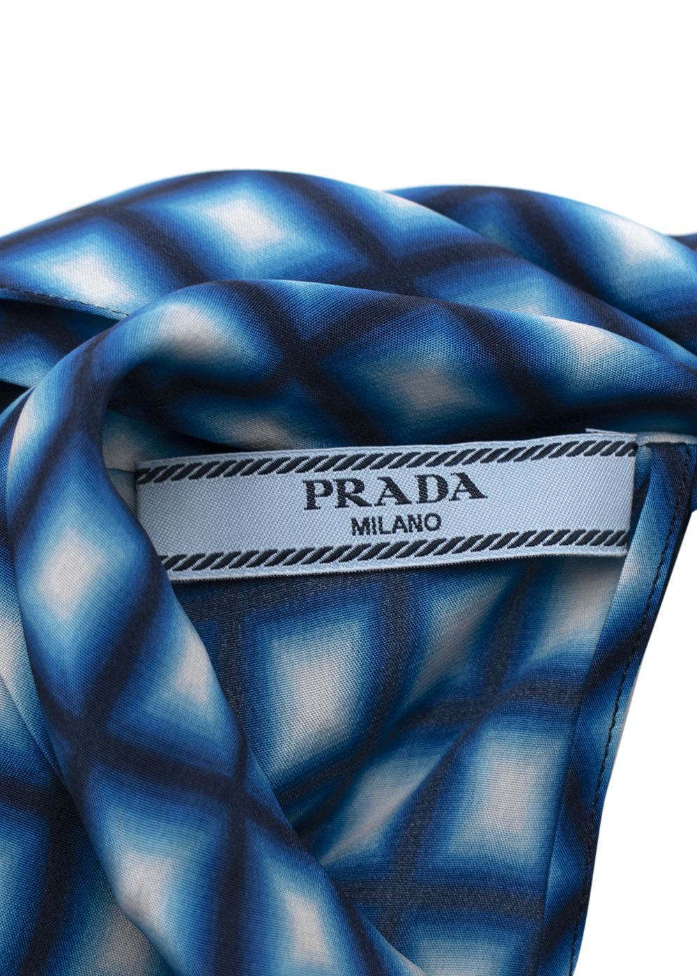 Preowned Prada Pussybow Sleeveless Blue Printed Blouse Size XS silk