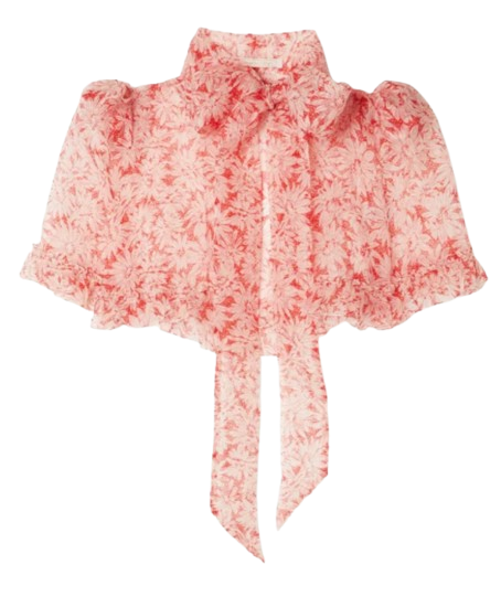 The Vampires Wife Pink Silk Organza Blouse Tomato red and ivory