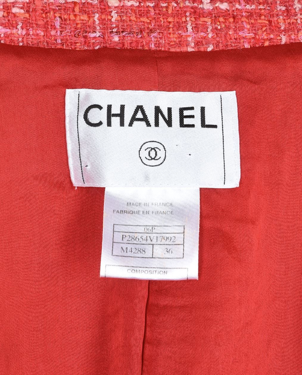 Chanel Red Tweed Biker Jacket with Chain Detail Size S silk blend tweed