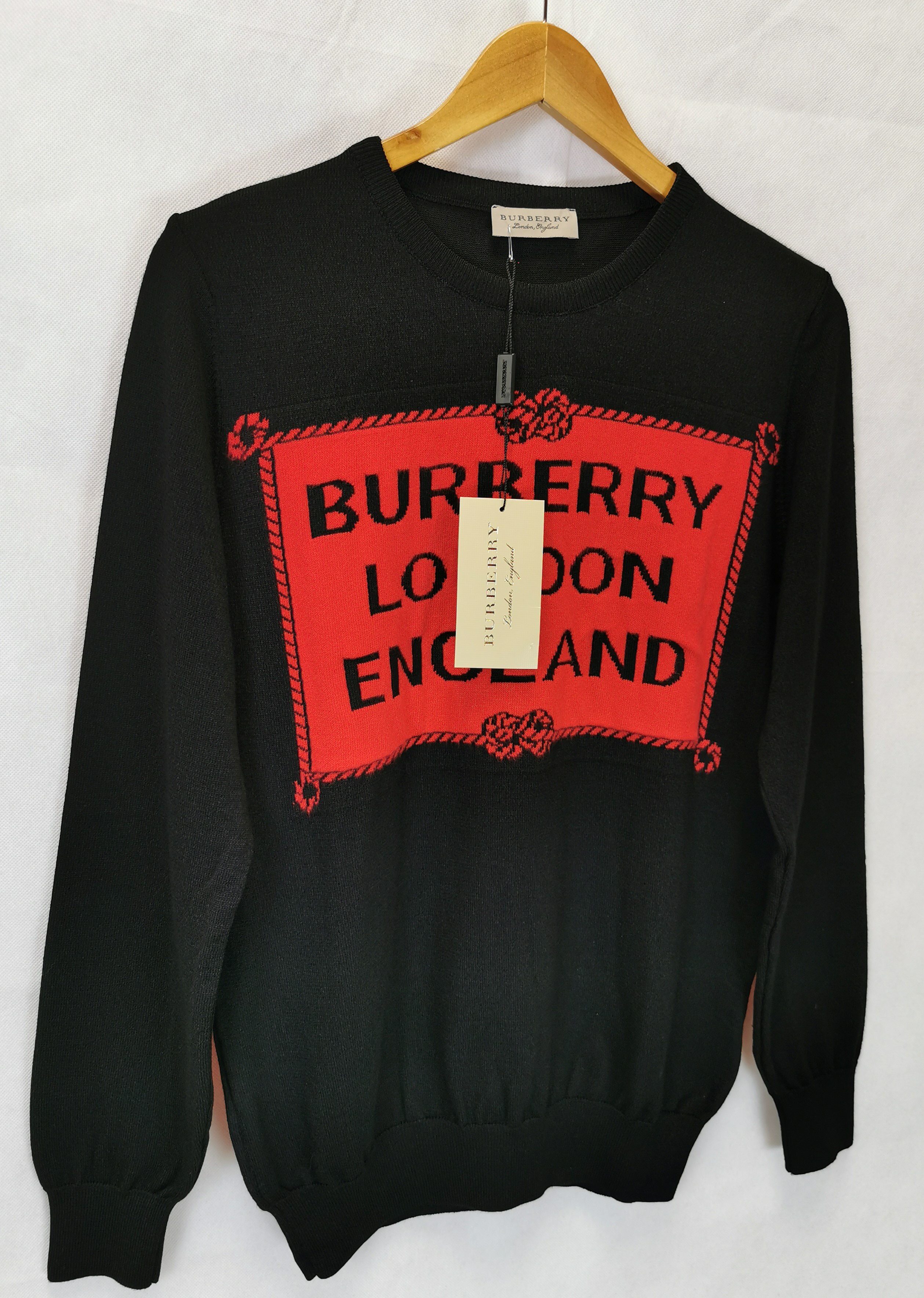 Burberry Black and Red Fine Knit Jumper Size S black/red cotton