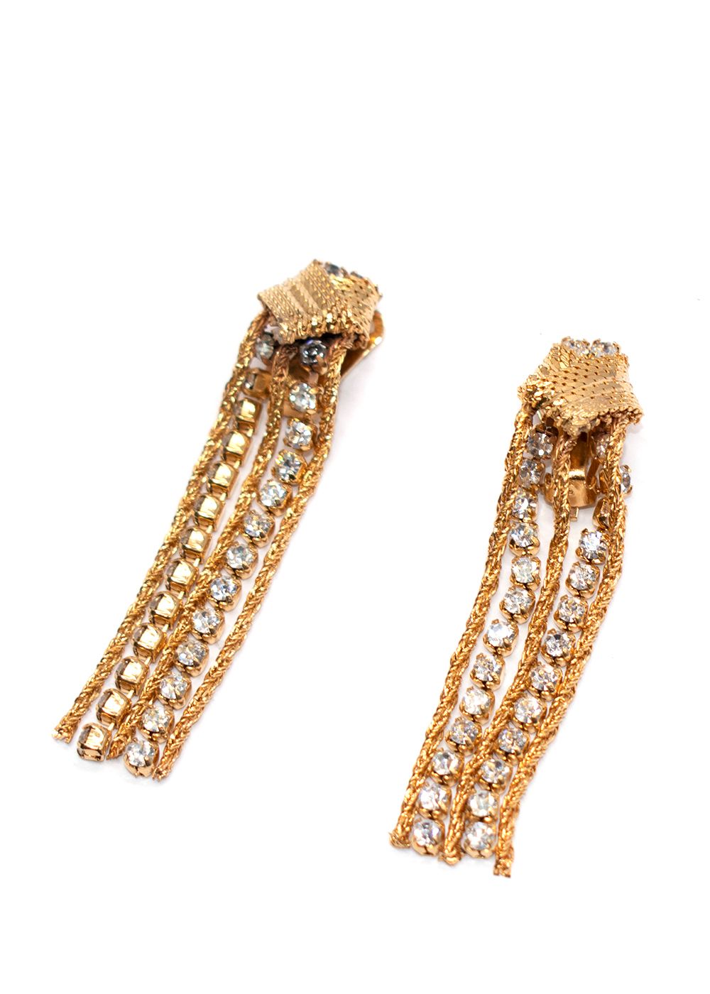 Preowned Susan Caplan Vintage Gold Metal Drop Clip On Earrings