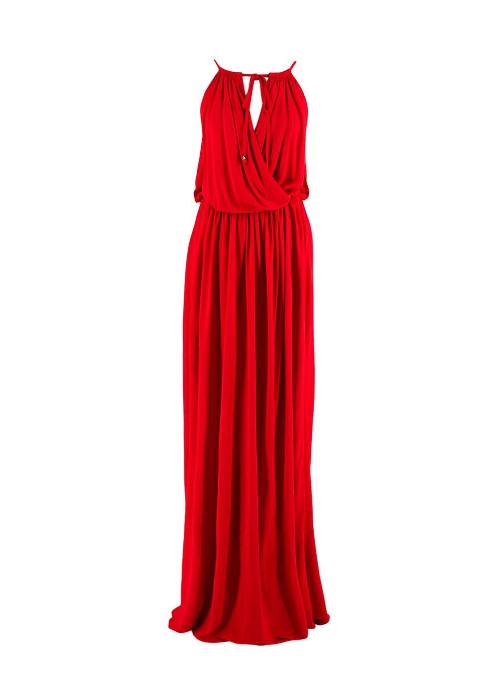 Just Cavalli Tie Neck Red Draped Maxi Dress Size XS viscose