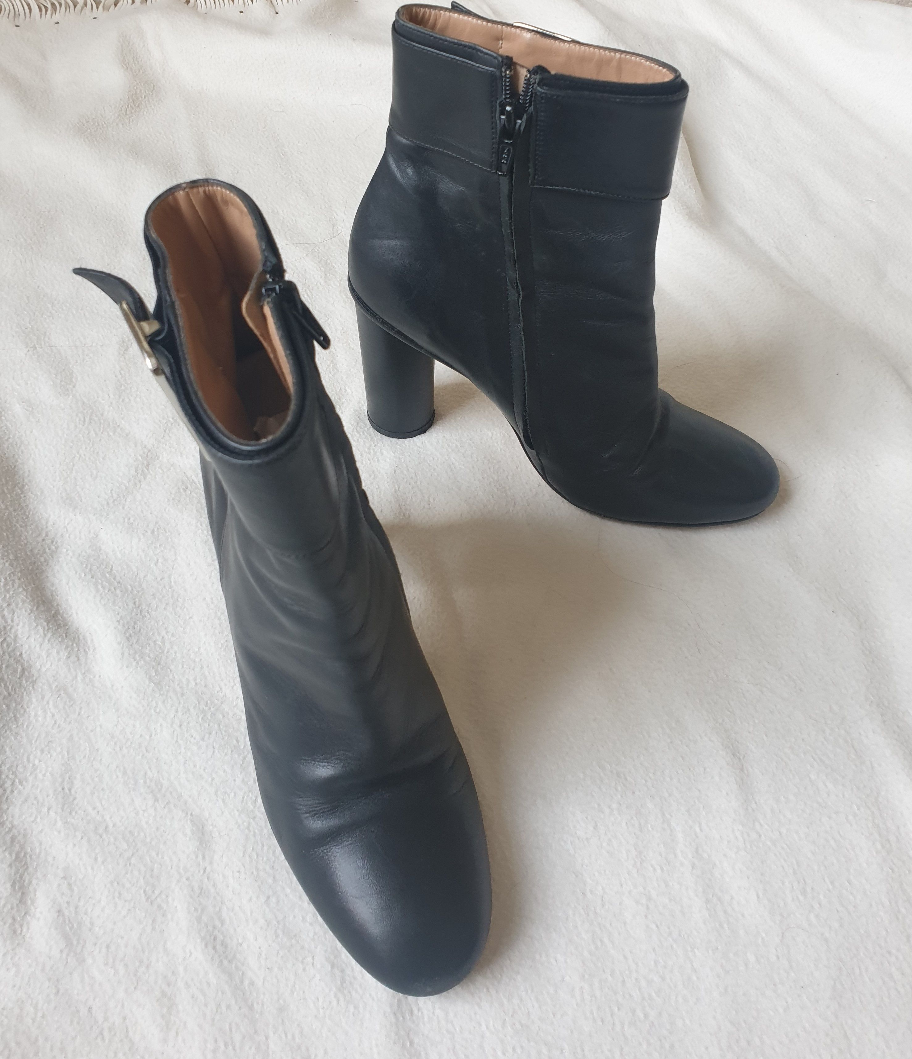 Preowned Claudie Pierlot Black Leather Ankle Boots Size 38