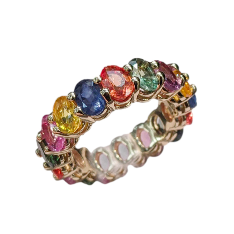 Bespoke Multicoloured Sapphire 14kt Yellow Gold Ring Multi-Coloured / Stripes