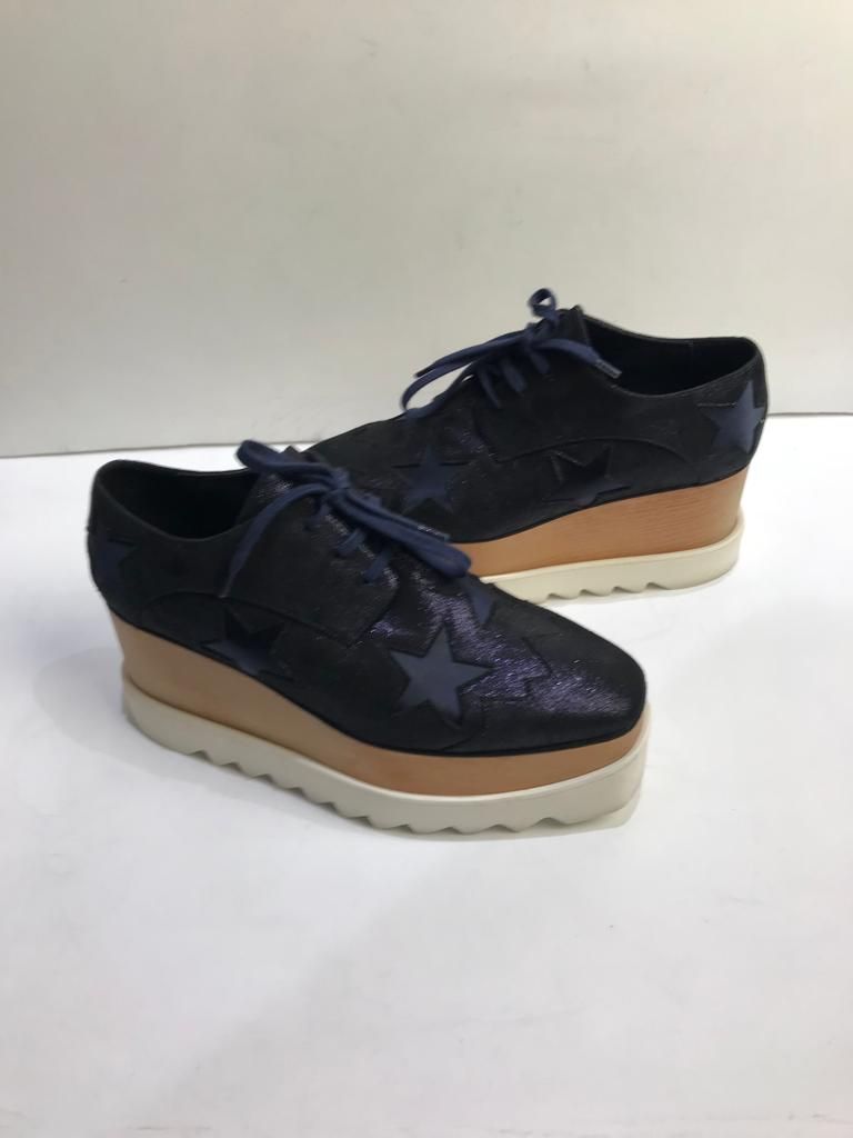 Stella McCartney Navy Vegan Leather Elyce Platform Derby Shoes Size 38