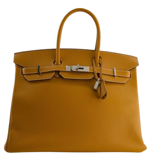 Preowned Hermes Birkin 35 Retourne in Gold Epsom Leather with Palladium Hardware Brown