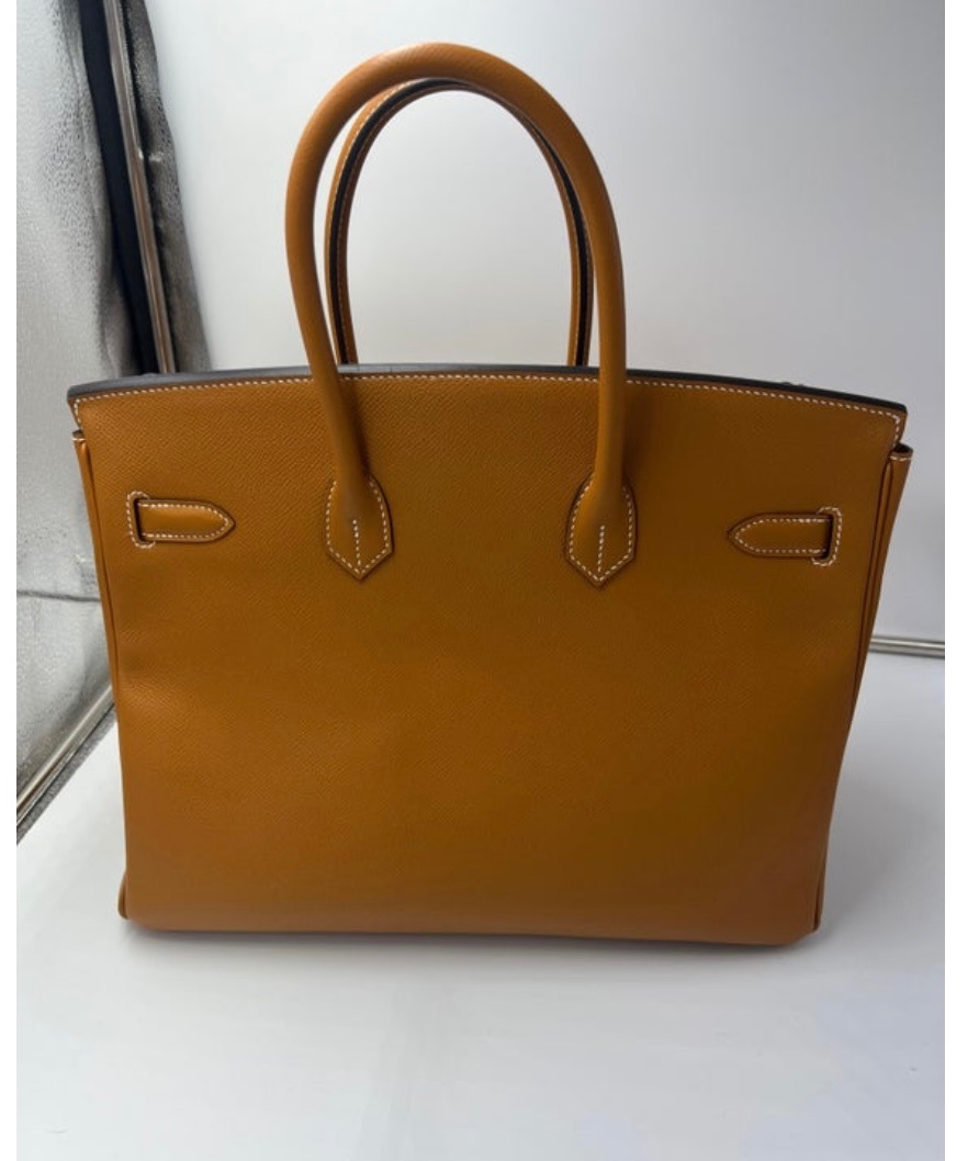 Preowned Hermes Birkin 35 Retourne in Gold Epsom Leather with Palladium Hardware Brown